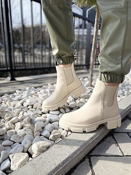 Ботинки женские 604 бежевые весна-осень кожа натуральная