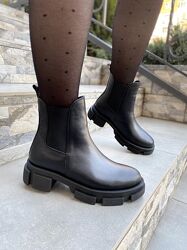 Ботинки женские 604 чёрные весна-осень кожа натуральная