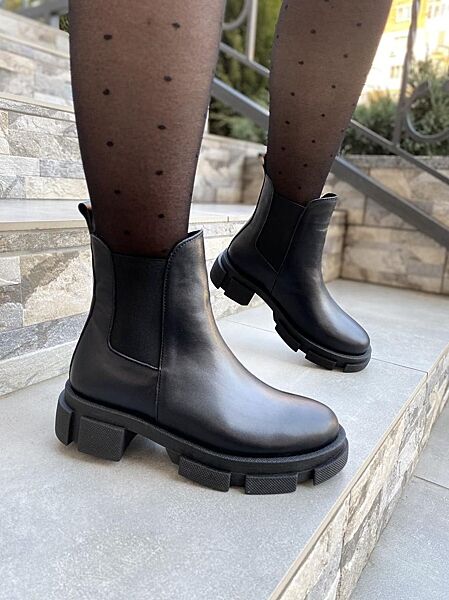 Ботинки женские 604 чёрные весна-осень кожа натуральная