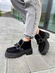 Ботинки женские DE MARKO Б-104 чёрные весна-осень замша натуральная