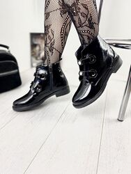 Ботинки женские MIOLI 603 чёрные осень-весна кожа лакированая натуральная 