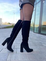 Сапоги женские NIVELLE 5196/9518-9548 чёрные весна-осень замша натуральная