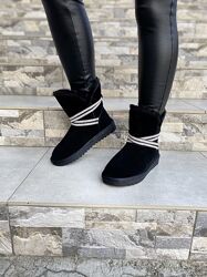 Угги жіночі OUQIDAGENI 8708-2 чорні зима, замша натуральна 4208 36-40