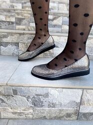 Балетки жіночі INJERS 191 срібло весна-осінь шкіра натуральна