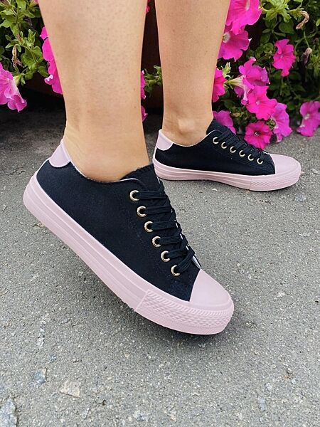 Кеди жіночі AB-133 чорно/рожеві весна-осінь тканина