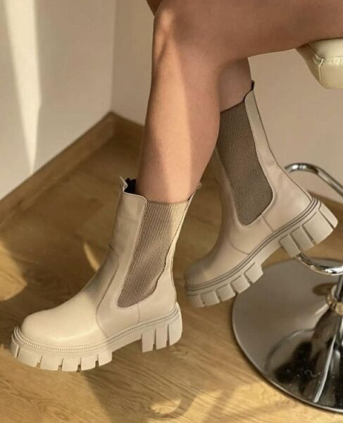 Черевики жіночі Челси бежеві зима, шкіра натуральна 4912 36-40