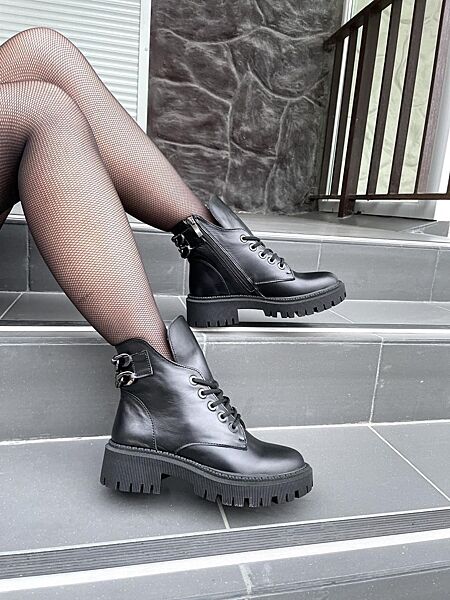 Черевики жіночі GREMMY Цепи Gar чорні весна-осінь, шкіра натуральна 4954