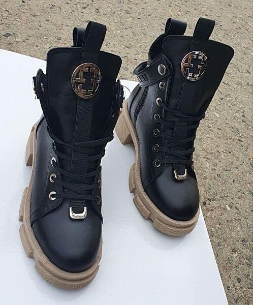 Черевики жіночі AVALON 485 чорно/бежеві зима, шкіра натуральна 5202