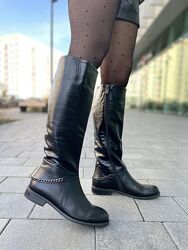 Чоботи жіночі VALIENTE Луи чорні весна-осінь, шкіра натуральна 4059