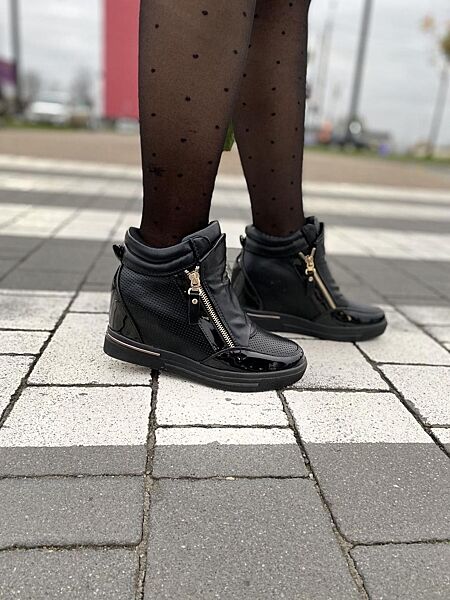 Снікерси жіночі Bosida DX613-1 чорні весна-осінь, еко-шкіра 1422 36-41