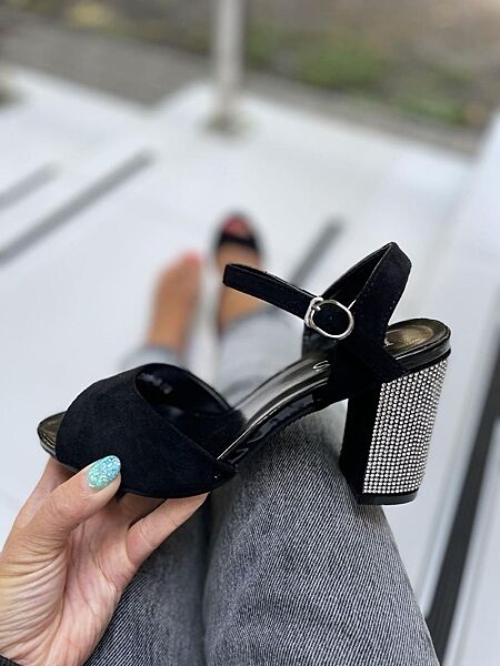 Босоножки женские PLPS 285-3 черные лето, эко-замша 4566