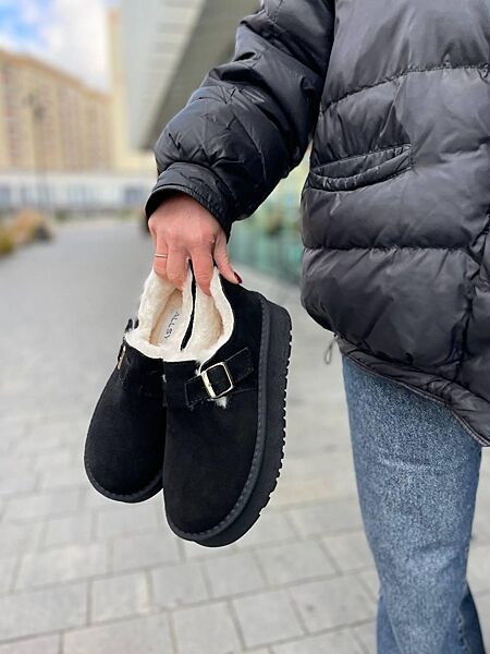 Угги жіночі ALLSY 232536-28V чорні зима, замша натуральна 5662