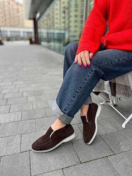 Лофери жіночі Notta bene T-0224 коричневі зима, замша натуральна 5707