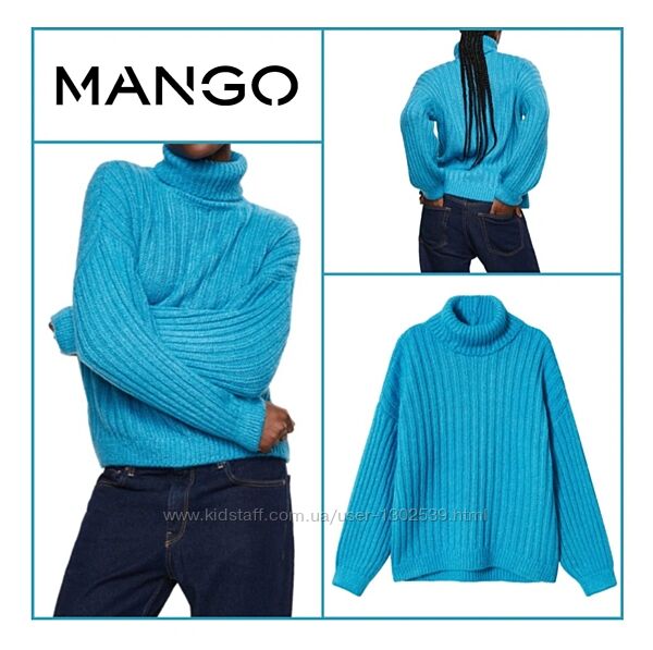 Теплий светр Mango M-XL оверсайз жіночий в&acuteязаний блакитний гольф водолазка