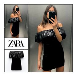 Сукня XS Zara вечірня оксамитова жіноча мінісукня з паєтками чорна платье