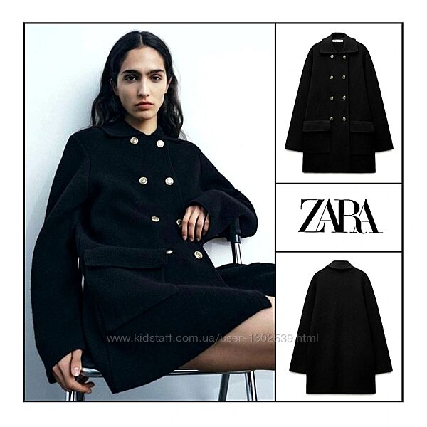 Пальто S M Zara демісезонне вовна преміум колекція трикотажне жіноче чорне