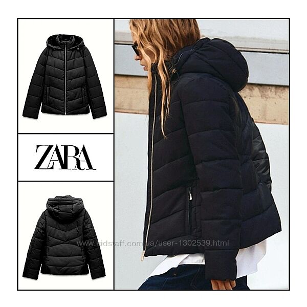 Зимова демісезонна куртка пуффер Zara водо- вітронепроникна жіноча чорна