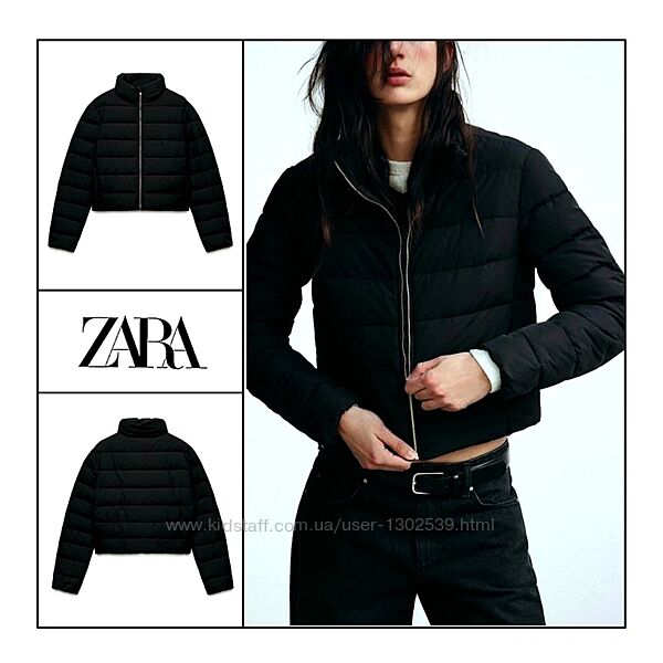 Куртка пуффер S Zara осінь зима водовідштовхувальна жіноча чорна коротка