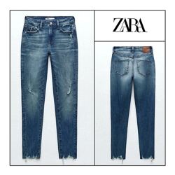 Джинси укорочені жіночі скінні XS Zara рвані варені вузькі сині весна літо