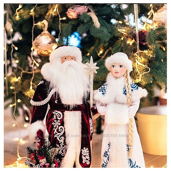 Дед Мороз 53 см в бордовой велюровой шубе