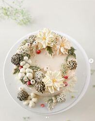 Кремовая флористика Рождественский декор Залина Борисова