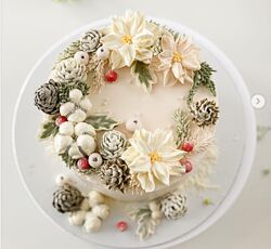 Кремовая флористика Рождественский декор Залина Борисова