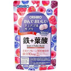 Жувальні вітаміни залізо та фолієва кислота Orihiro Iron Folic Acid Японія