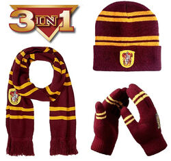 Набор шапка, шарф, перчатки с эмблемой Гриффиндора для фаната Гарри Поттер