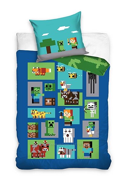 Десткое постельное белье полуторный евро комплект Minecraft Майнкрафт