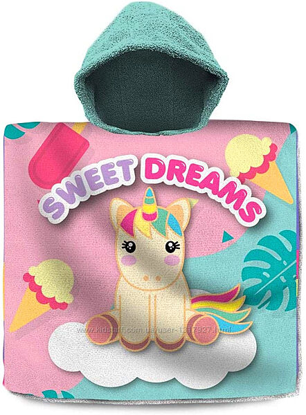 Пляжное полотенце-пончо с капюшоном Sweet Dreams Единорог для девочки 3-7