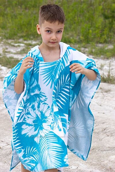 Пляжное полотенце пончо с капюшоном Primark Аквамарин для мальчика 8-11 лет