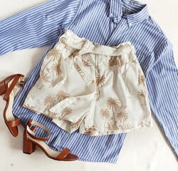 Льняные шорты с высокой посадкой h&m