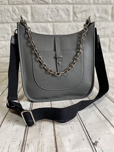 Шкіряна сумка з широким текстильним ременем Італія Нова колекція