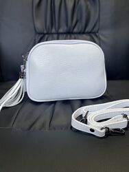 Біла шкіряна сумочка кросбоді на 3 відділення Італія