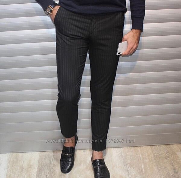 Классические мужские брюки Zara хлопок летние демисезонные в тонкую полоску