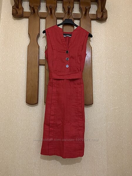 Червоне плаття футляр zara натуральний льон
