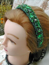 Изумрудно-зеленый широкий обруч для волос hand made