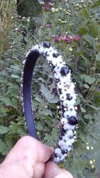 Черно-белый обруч для волос c хрустальными бусинами
