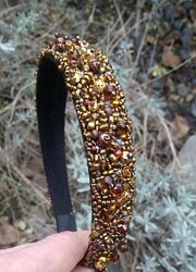 Коричневый широкий обруч для волос hand made