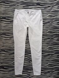 Коттоновые белые лёгкие штаны брюки скинни с высокой талией Next, 10 размер