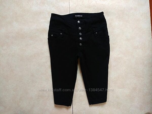 Стильные черные джинсовые шорты бриджи с высокой талией Rainbow, 36 pазмер.