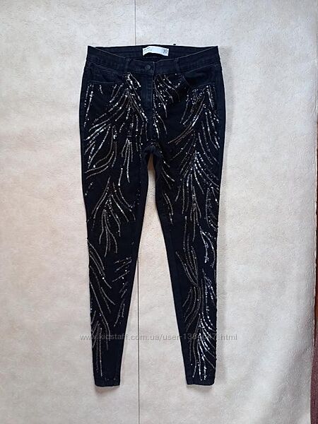 Блестящие джинсы скинни с паетками и высокой талией Next, 10 pазмер. 