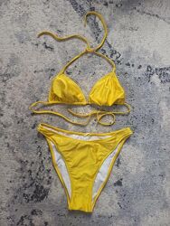 Брендовый желтый сексуальный купальник триугольник Lycra, 12 pазмер. 