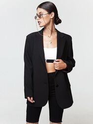 Новый брендовый черный удлиненный пиджак жакет оверсайз H&M, 36 размер.