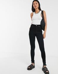 Брендовые черные джинсы скинни с высокой талией H&M, 34 размер. 