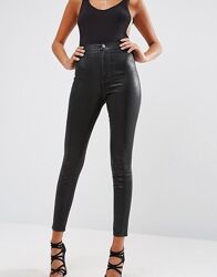 Брендовые черные джинсы скинни с пропиткой под кожу H&M, 36 размер.
