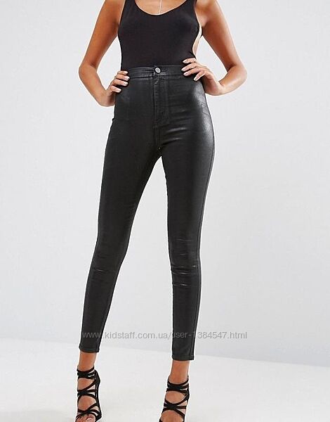 Брендовые черные джинсы скинни с пропиткой под кожу H&M, 36 размер.