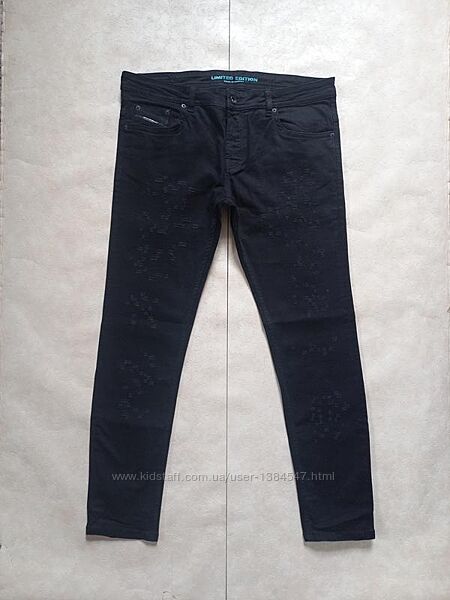 Брендовые черные мужские джинсы скинни с высокой талией Diesel, 38 размер.
