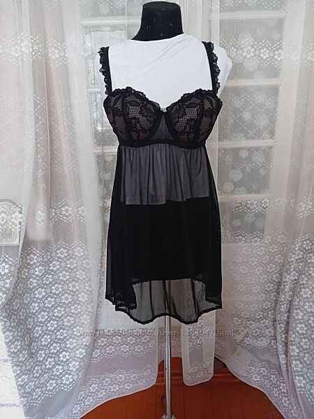 Брендовый черный сексуальный пеньюар с декольте H&M, 38 размера. 