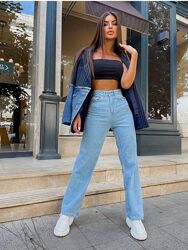 Брендовые прямые джинсы с высокой талией H&M, 12 размер. 